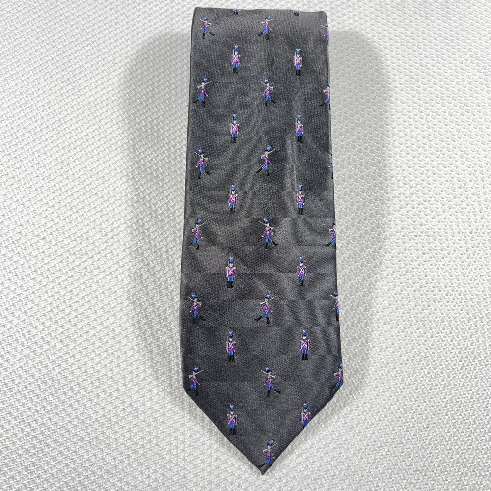 Paul Fredrick Mens Silk Tie Charcoal Grey Purple Toy Soldier Nutcracker Novelty
